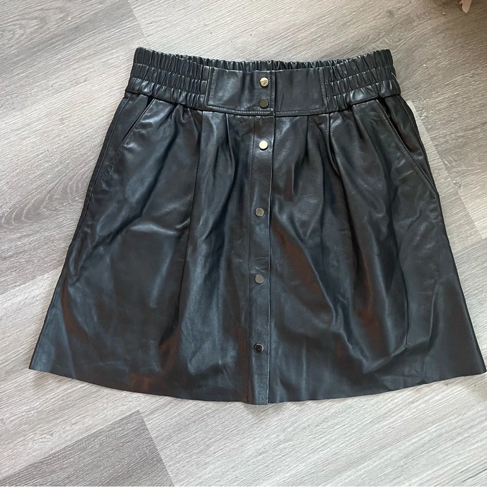 Black Faux Leather Mini Skirt with Button Front